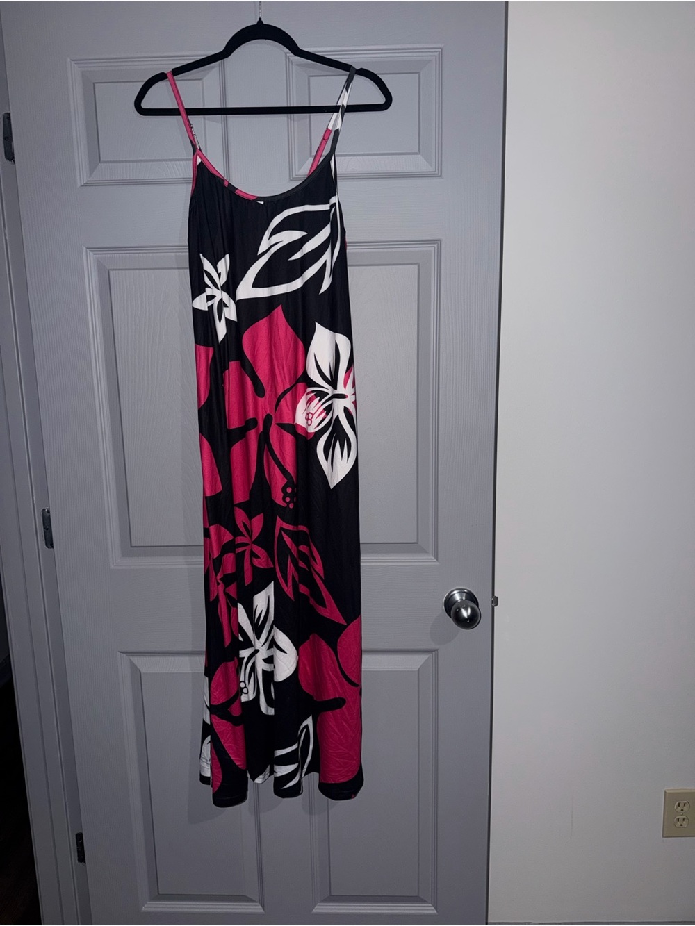 Black Maxi Dress with Pink & White Floral Print